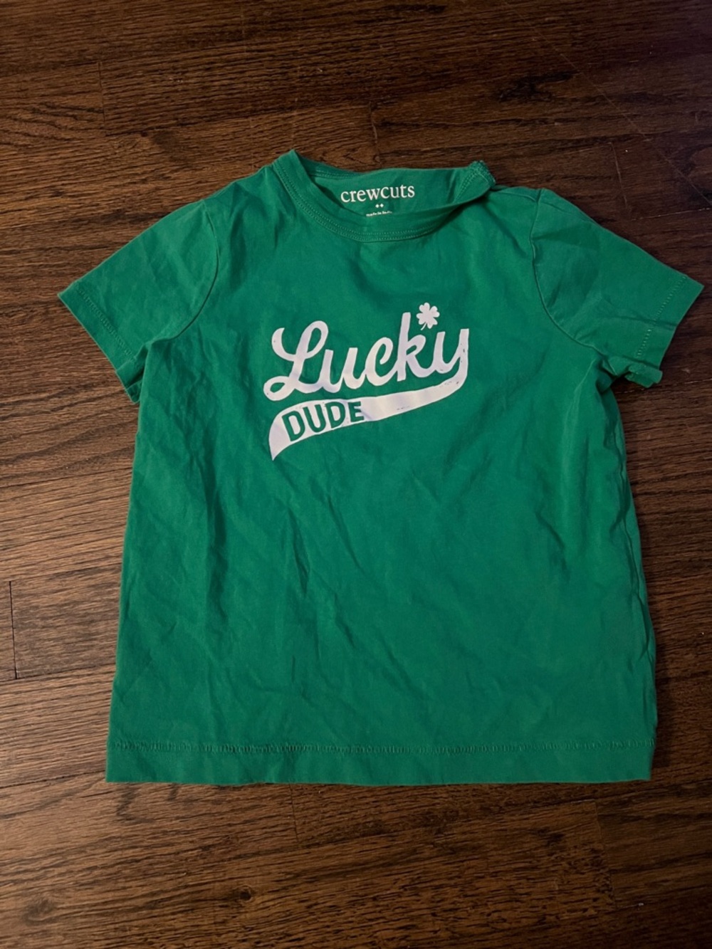 crewcuts green tee with white "Lucky Dude" graphic